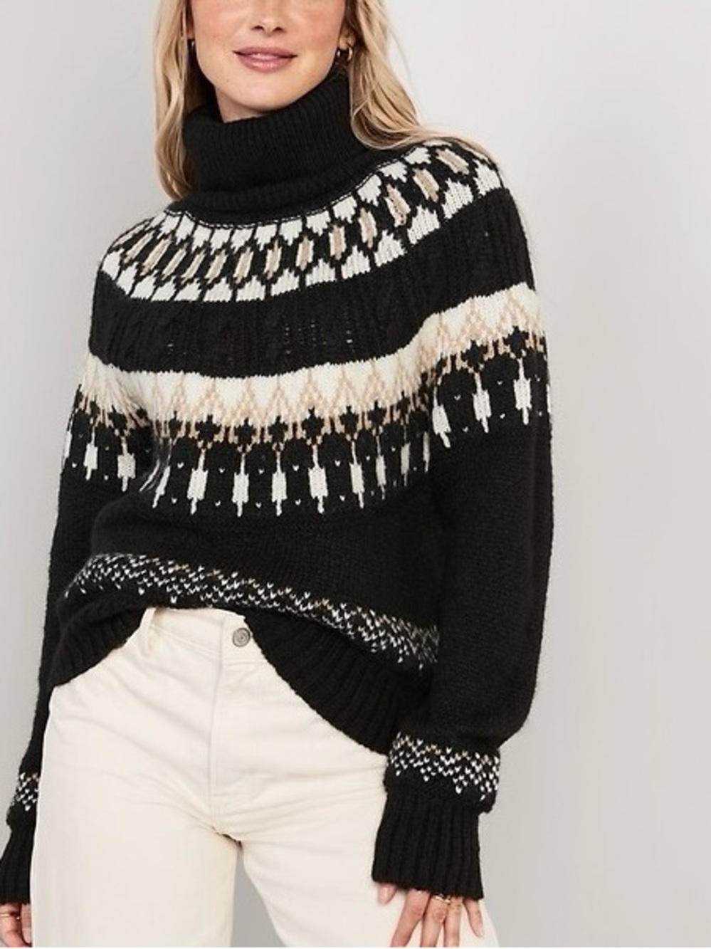 Old Navy Cozy Fair Isle Cable-Knit Turtleneck Sweater